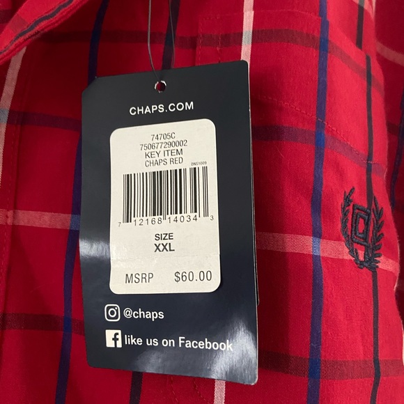 NWT Chaps Men’s Long Sleeved red and blue Button down. Size xxl - Picture 6 of 6